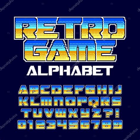 Retro Computer Game Alphabet Fuente Gradiente De Píxeles Letras Y Números Tipografía De