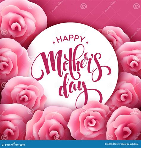 Happy Mothers Day Lettering Mothers Day Greeting Card With Blooming