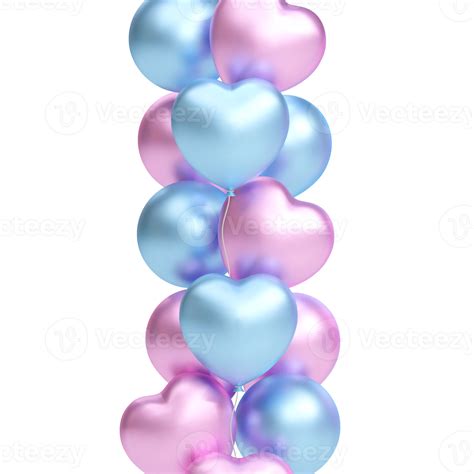 Bouquet Bunch Of Realistic Pink And Blue Balloons Flying Illustration