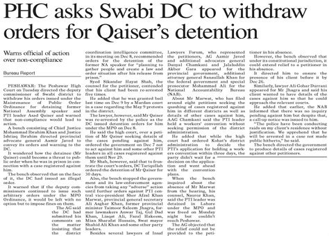 Dawn Epaper Dec Phc Asks Swabi Dc To Withdraw Orders For