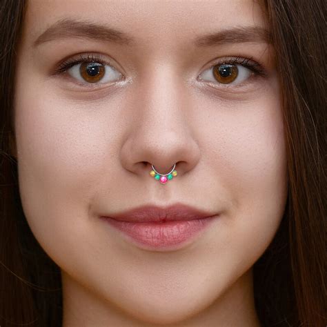 Aro Septum Opal Septum Ring G Daith Jewelry Titanium Etsy