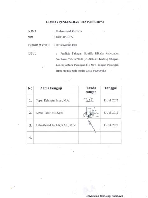 Lembar Pengesahan Revisi Skripsi Pdf