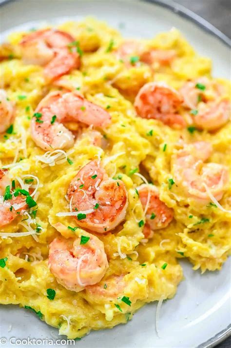 Creamy Spaghetti Squash With Shrimp Cooktoria