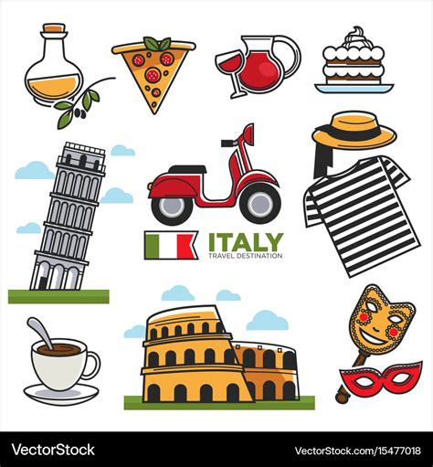 Italian Traditional Symbols Colorful Set On Vector Image