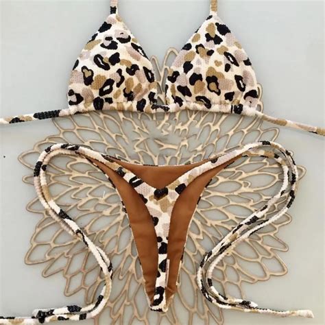 Swimwear Women Cute Cherry Leopard Print Brazilian Thong Bikini Set