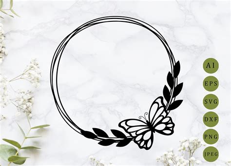 Butterfly Wreath Svg Circle Frame Svg Leaf Double Frame Svg Etsy