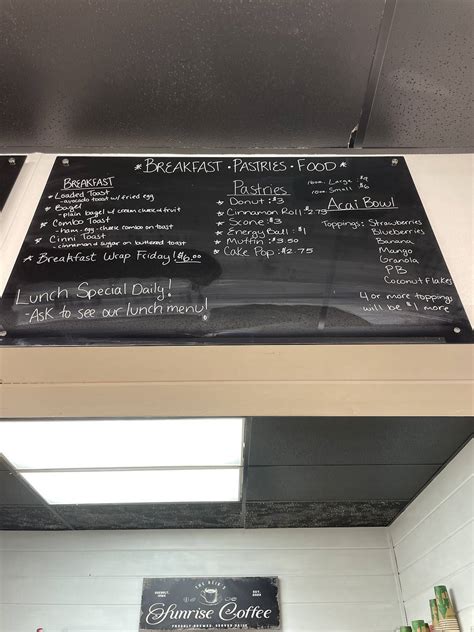 Menu at Sunrise Coffee, Odebolt