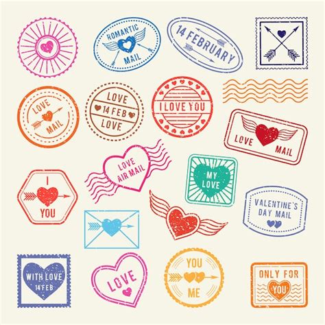 Premium Vector | Vintage romantic postal stamps. vector love elements for scrapbook or letters ...