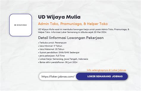 Lowongan Kerja Admin Toko Pramuniaga And Helper Toko