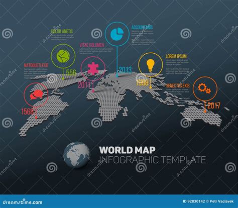 World Map With Pointer Marks And Icons Stock Vector Illustration Of