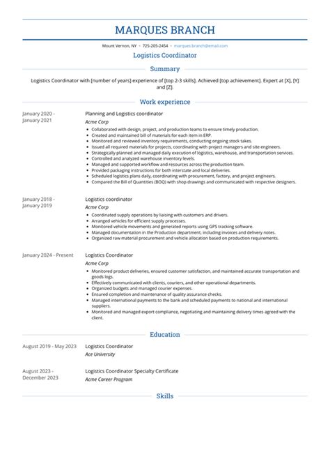 Logistics Coordinator Resume Examples And Templates