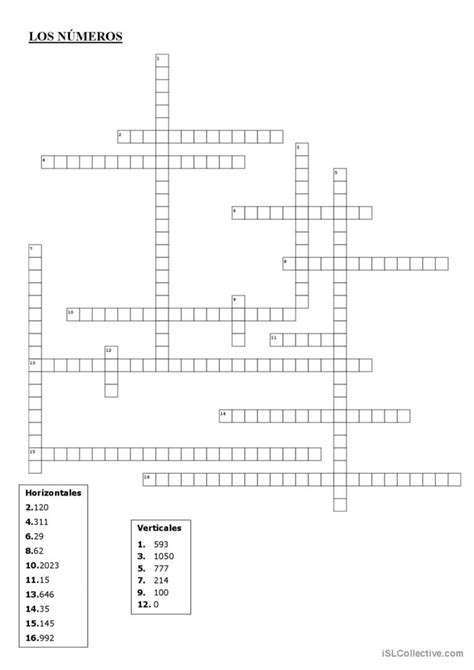 Crucigrama números crucigrama Español ELE hojas de trabajo pdf doc