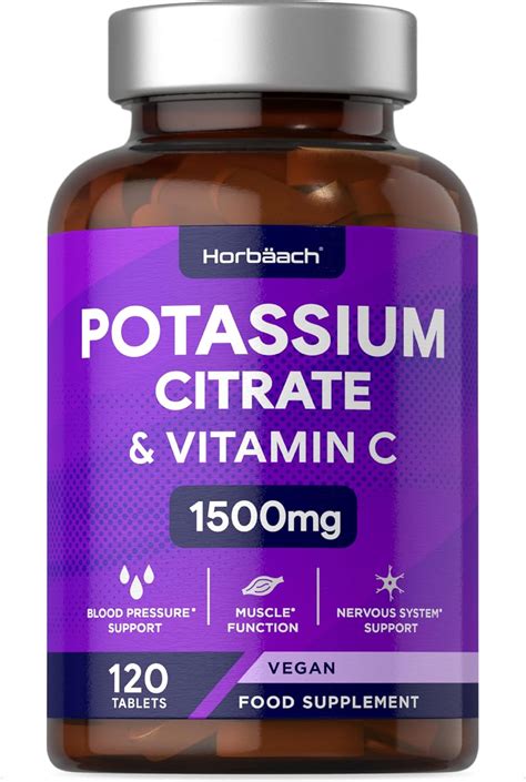 Potassium Citrate 1500mg With Vitamin C 120 Vegan Tablets Potassium Supplements High