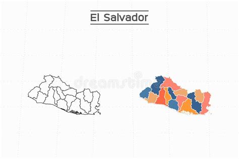 El Salvador Mapa Vector Ciudad Dividido Por El Colorido Contorno Estilo