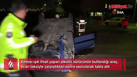 Kırmızı ışık ihlali yapan alkollü sürücünün kullandığı araç takla attı