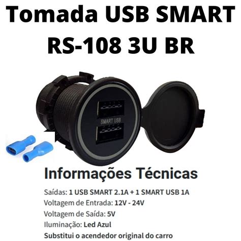 Tomada Usb Veicular Carregador Celular Tablet Gps Roadstar Rs U Br