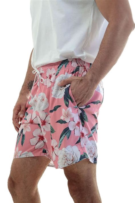 Short Praia Elastano Floral Conceito Prisma Rosa Conceito Prisma