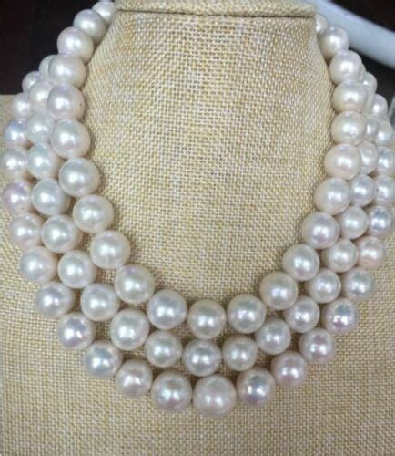 Huge Triple Strands Mm South Sea Round White Pearl Necklace