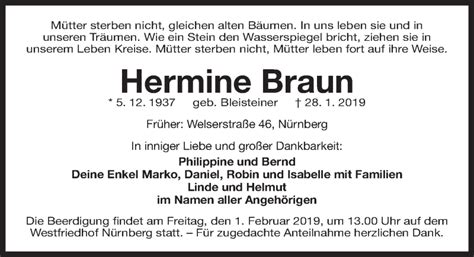 Traueranzeigen Von Hermine Braun Trauer Nn De