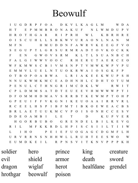 Beowulf Word Search Wordmint