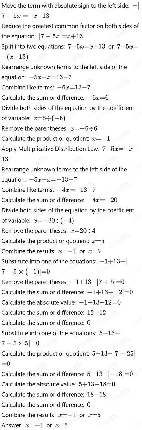 Solved Diketahui Persamaan Nlai Mutlak X 13 7 5x 0 Nilai X Yang