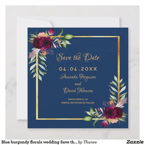 Blue Burgundy Florals Wedding Save The Date Zazzle Wedding