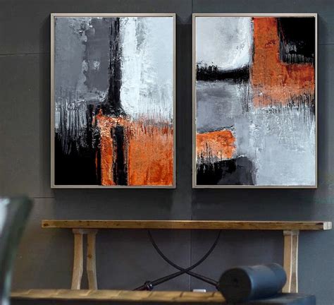 Black and Orange Abstract Art Modern Art Prints Set of Two - Etsy