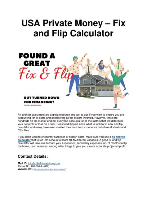 Ppt Usa Private Money Fix And Flip Calculator Powerpoint