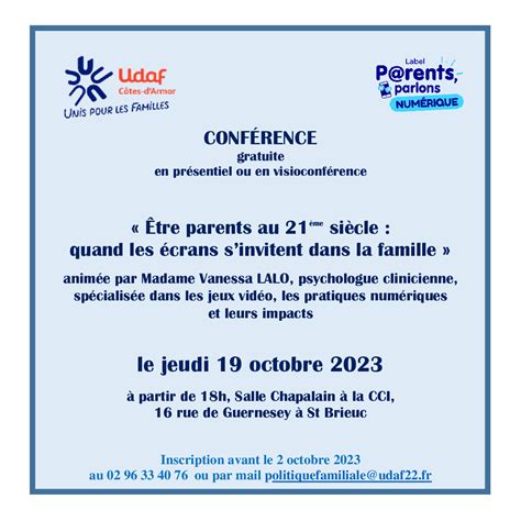 Conf Rence Parentalit Num Rique Le Octobre H La Cci De