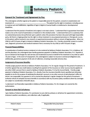 Fillable Online Consent For Treatment And Agreement To Pay Fax Email