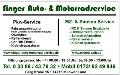 Gemeinde Milower Land Singer Auto Motorradservice