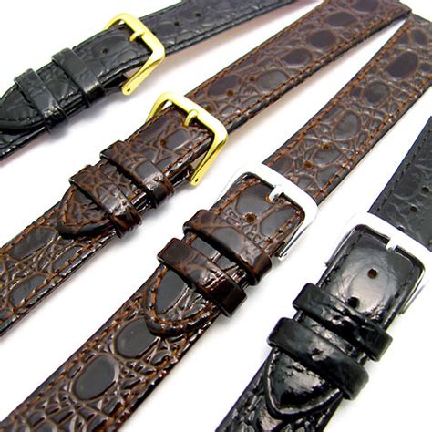 Replacement Watch Strap Band In Glossy Croc Grain Leather 16mm 18mm 20mm