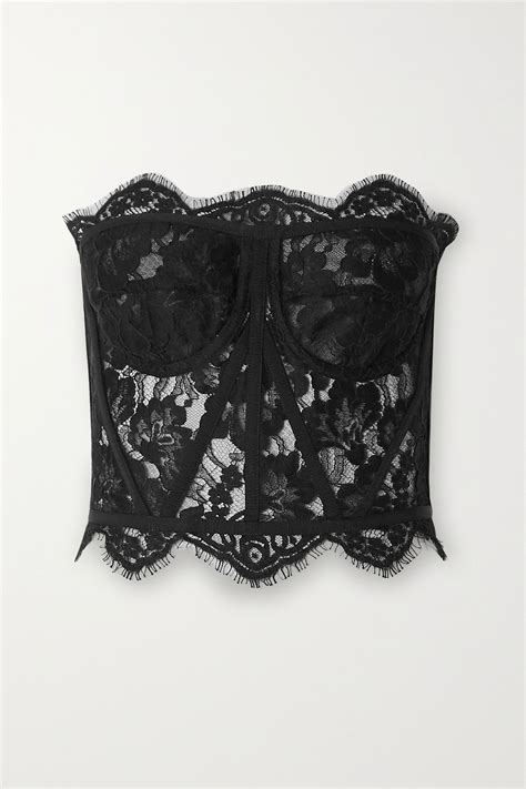 Black Grosgrain Trimmed Lace Bustier Top DOLCE GABBANA NET A PORTER