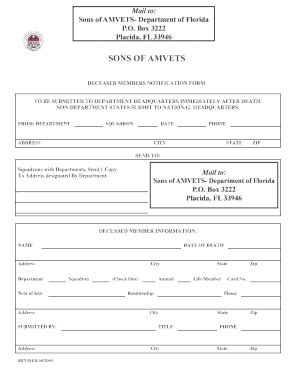 Fillable Online Deceased Member Form Department Of Florida Sons Of