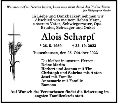 Traueranzeigen Von Alois Scharpf Allg Uer Zeitung