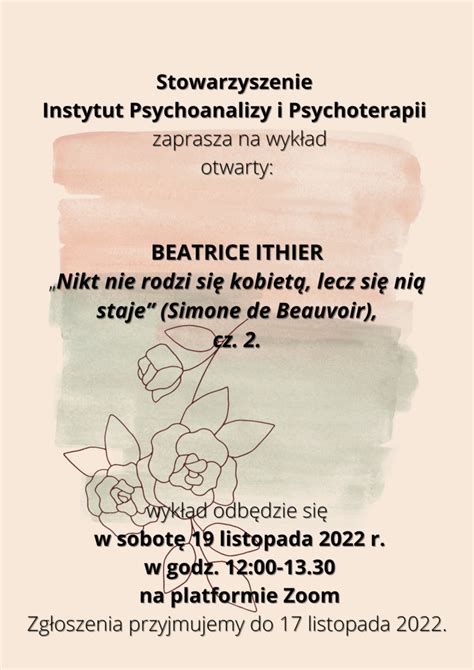 Listopada R Wyk Ad Otwarty Beatrice Ithier Nikt Nie Rodzi Si