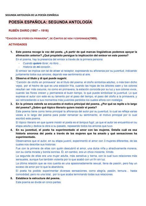 Cuestionario Segunda Antolog A De La Poes A Espa Ola Parte