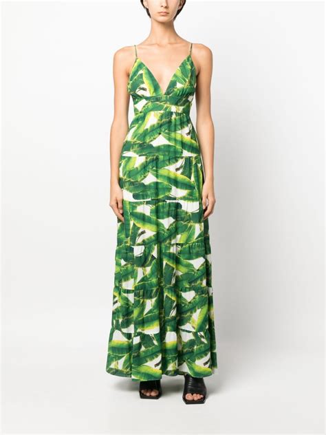 Alice Olivia Karolina Leaf Print Maxi Dress Farfetch