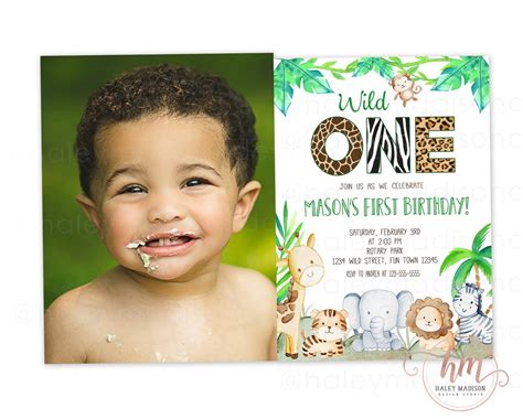 Jungle Invitation Wild One Invitation Party Animals Birthday - Etsy