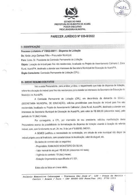 PARECER JURÍDICO 4 Prefeitura Municipal de Acará