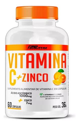 Vitamina C 1000mg Zinco 7mg 60 Caps Pro Healthy Sabor Sem Sabor