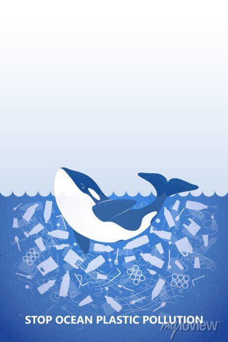 Stop Ocean Plastic Pollution Ecological Poster Blue Killer Whale