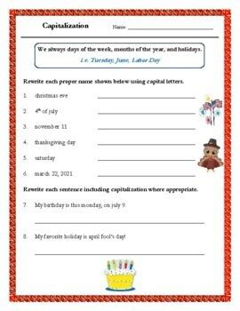 Primary Worksheets Capitalization Print And Go No Prep Practice And