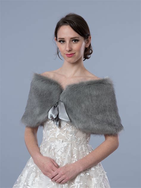 Silver Faux Fur Wrap Bridal Shrug Stole Shawl Cape C Bridal Shrug