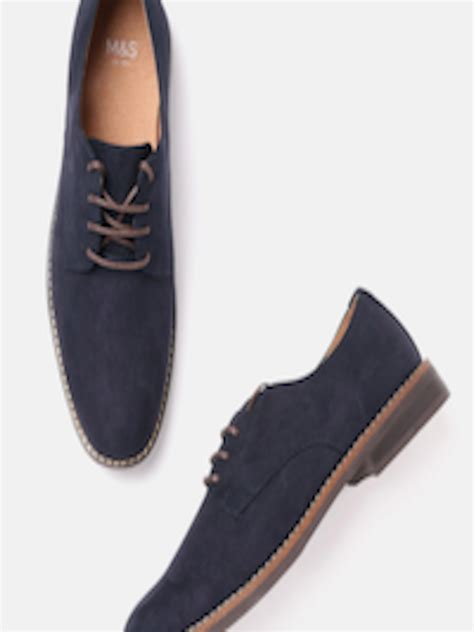 Buy Marks And Spencer Men Navy Blue Solid Suede Finish Derbys Casual