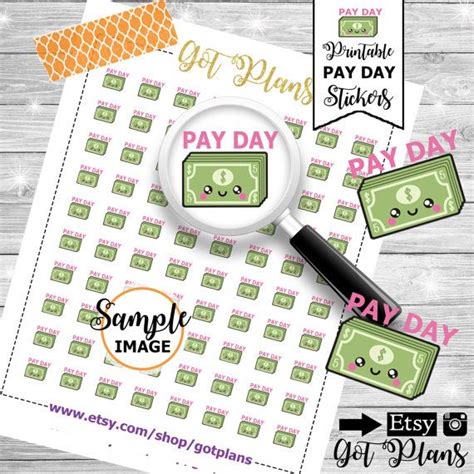 Pay Day Planner Stickers Printable Planner Stickers By GotPlans