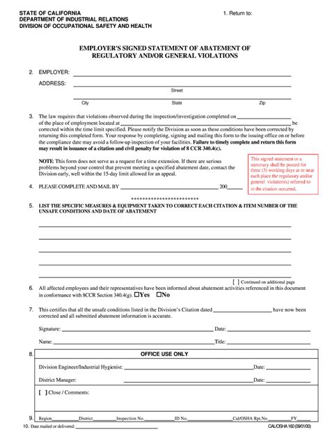 Ca Cal Osha 160 2000 2021 Fill And Sign Printable Template Online Us Legal Forms