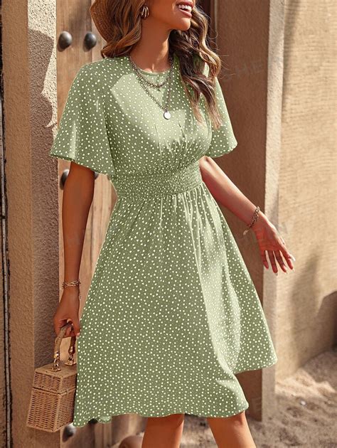 Shein Vcay Allover Heart Print Butterfly Sleeve Dress Shein Usa