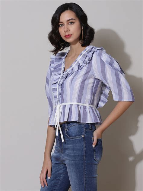 Buy Lavender Striped Tie Up Top Online Label Ritu Kumar International