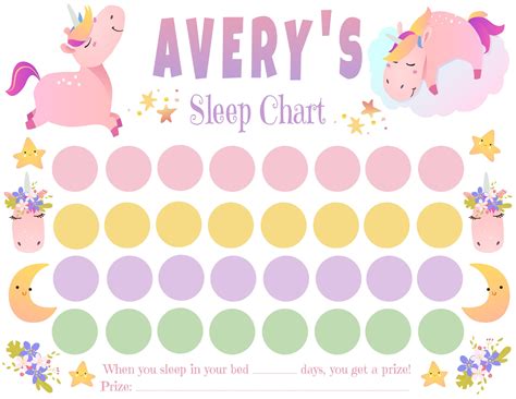 Sleep Chart Toddler Template For Girl Unicorn Sleep Reward Etsy